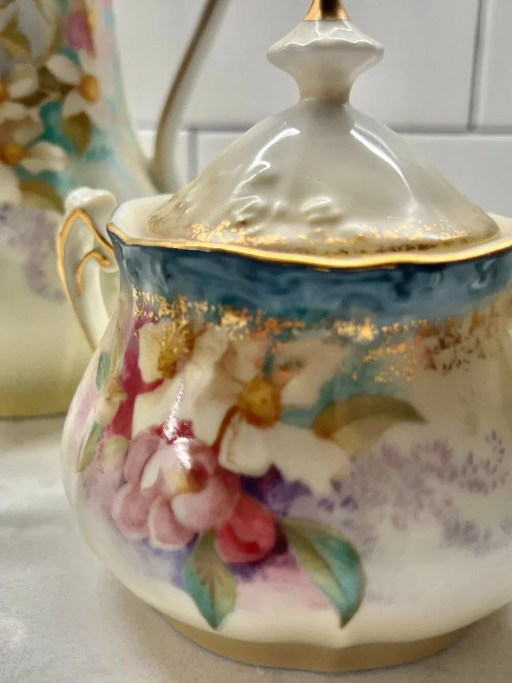 Antique  Reinhold RS Prussia Chocolate Pot with Matching Sugar and Creamer